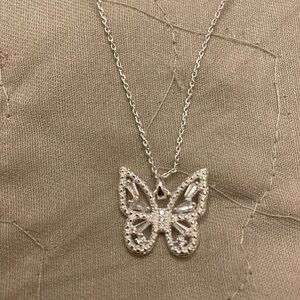 Sparkle Allure Cubic Zirconia Pure Silver Over Brass 16” Link Butterfly Pendant